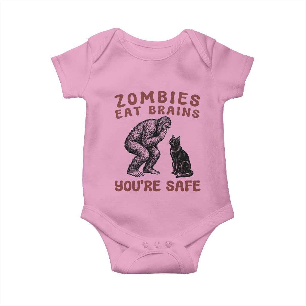 Funny Bigfoot And Black Cat Baby Onesie Zombies Eat Brains Dont Worry You Are Safe