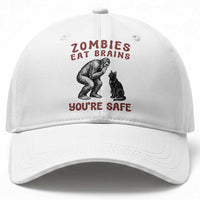 Funny Bigfoot And Black Cat Baseball Cap Zombies Eat Brains Dont Worry You Are Safe