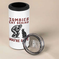 Funny Bigfoot And Black Cat 4 in 1 Can Cooler Tumbler Zombies Eat Brains Dont Worry You Are Safe