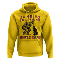 Funny Bigfoot And Black Cat Hoodie Zombies Eat Brains Dont Worry You Are Safe
