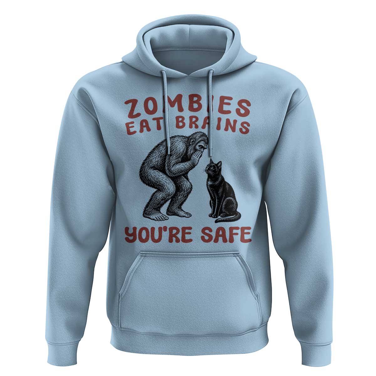 Funny Bigfoot And Black Cat Hoodie Zombies Eat Brains Dont Worry You Are Safe