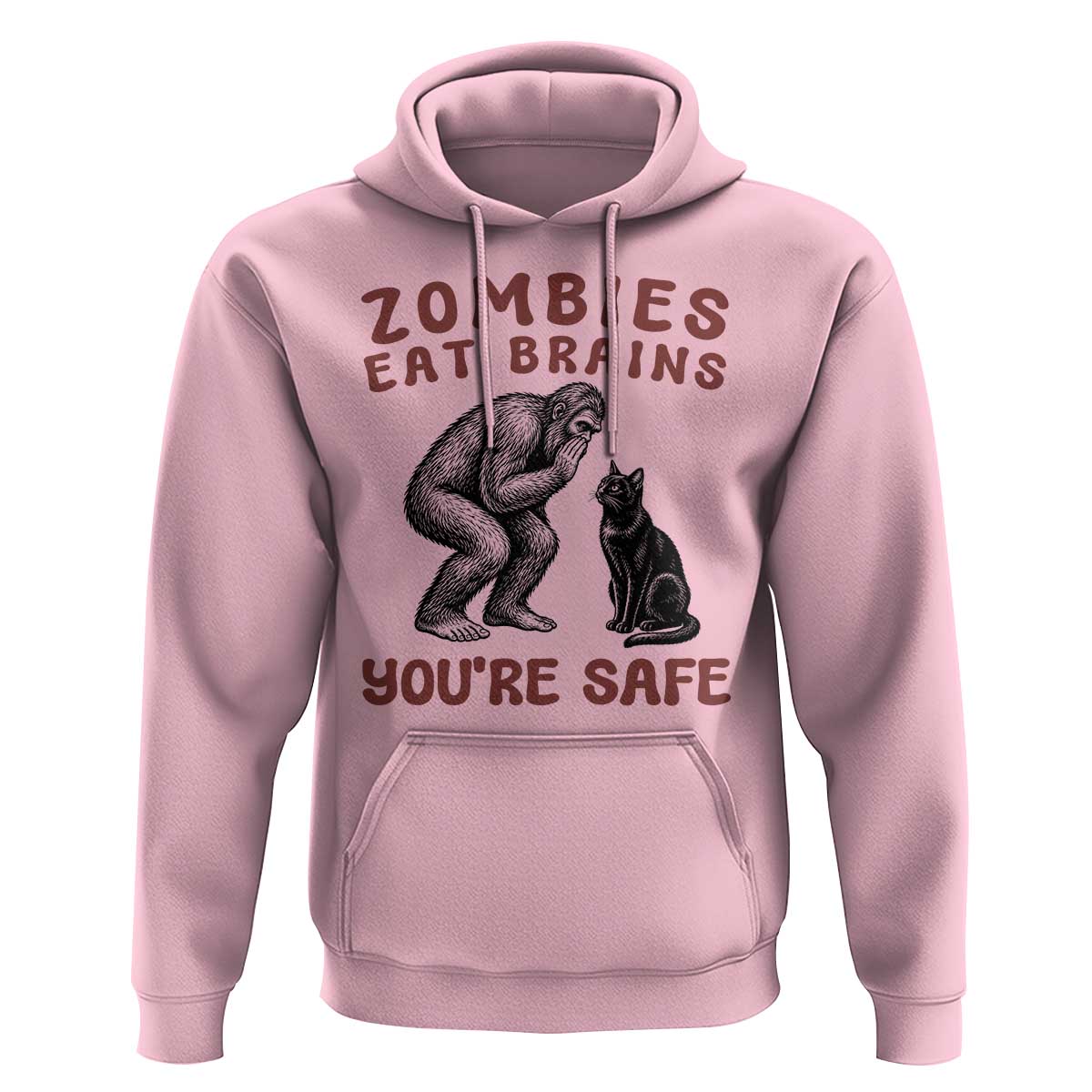 Funny Bigfoot And Black Cat Hoodie Zombies Eat Brains Dont Worry You Are Safe
