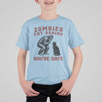 Funny Bigfoot And Black Cat T Shirt For Kid Zombies Eat Brains Dont Worry You Are Safe
