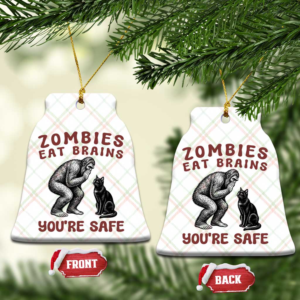 Funny Bigfoot And Black Cat Ceramic Ornament Zombies Eat Brains Dont Worry You Are Safe