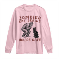 Funny Bigfoot And Black Cat Long Sleeve Shirt Zombies Eat Brains Dont Worry You Are Safe