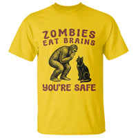 Funny Bigfoot And Black Cat T Shirt Zombies Eat Brains Dont Worry You Are Safe