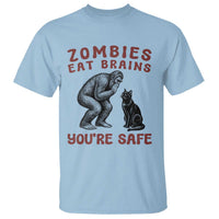 Funny Bigfoot And Black Cat T Shirt Zombies Eat Brains Dont Worry You Are Safe