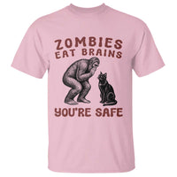 Funny Bigfoot And Black Cat T Shirt Zombies Eat Brains Dont Worry You Are Safe
