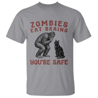 Funny Bigfoot And Black Cat T Shirt Zombies Eat Brains Dont Worry You Are Safe