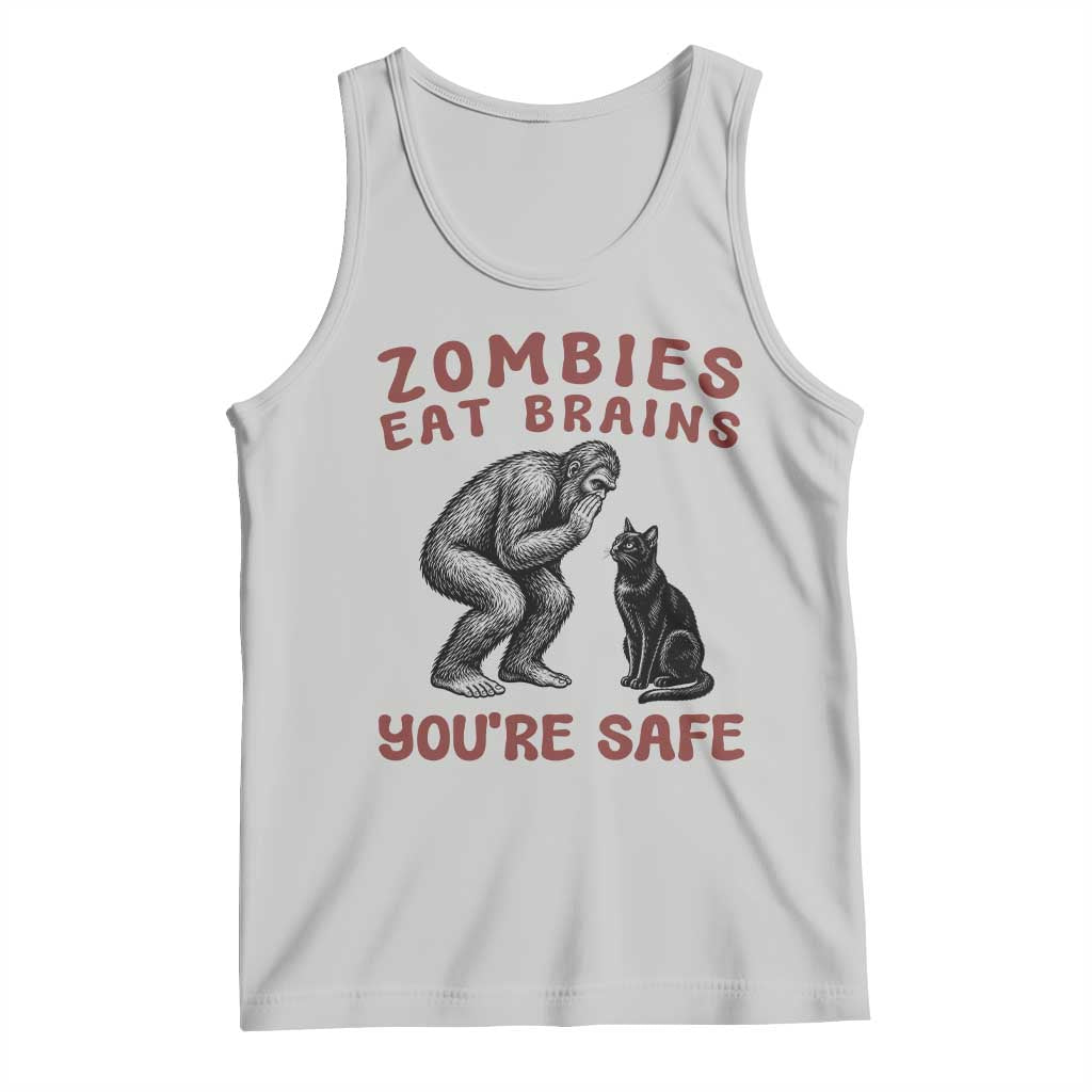 Funny Bigfoot And Black Cat Tank Top Zombies Eat Brains Dont Worry You Are Safe