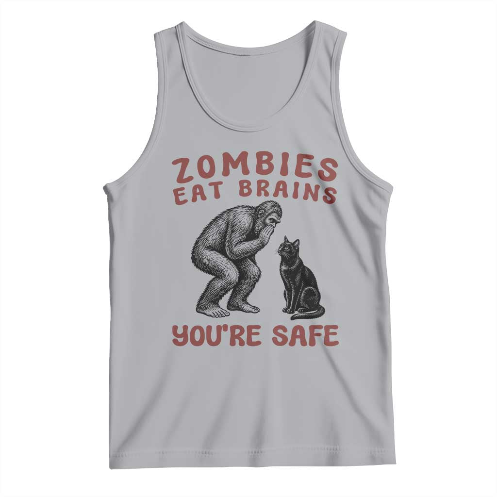 Funny Bigfoot And Black Cat Tank Top Zombies Eat Brains Dont Worry You Are Safe