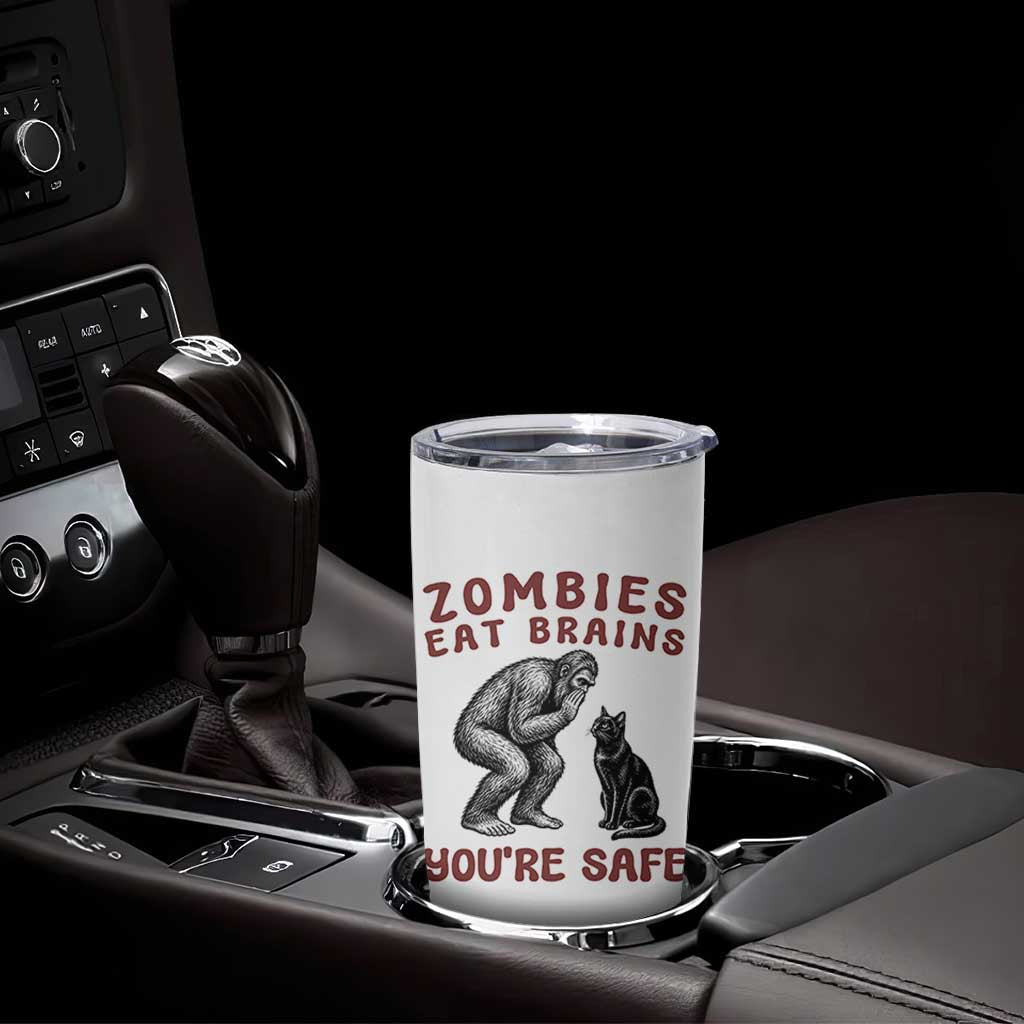 Funny Bigfoot And Black Cat Tumbler Cup Zombies Eat Brains Dont Worry You Are Safe
