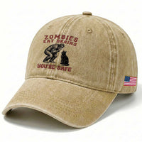 Funny Bigfoot And Black Cat Washed Cotton Baseball Cap Zombies Eat Brains Dont Worry You Are Safe