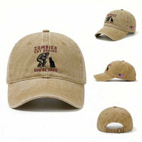 Funny Bigfoot And Black Cat Washed Cotton Baseball Cap Zombies Eat Brains Dont Worry You Are Safe