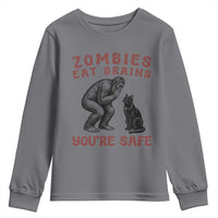 Funny Bigfoot And Black Cat Youth Sweatshirt Zombies Eat Brains Dont Worry You Are Safe