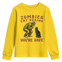 Funny Bigfoot And Black Cat Youth Sweatshirt Zombies Eat Brains Dont Worry You Are Safe