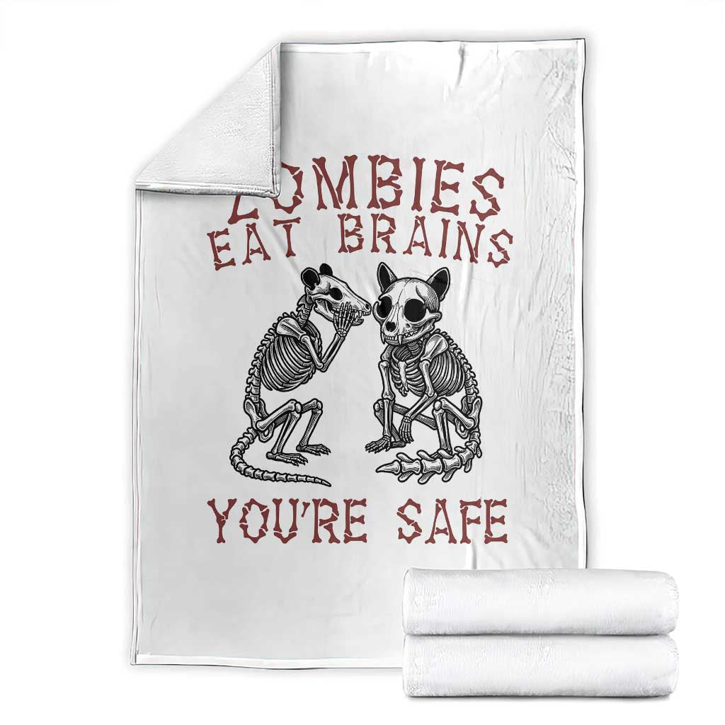 Funny Opossum Raccoon Skeleton Throw Blanket Zombies Eat Brains Dont Worry You Are Safe