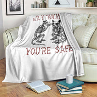 Funny Opossum Raccoon Skeleton Throw Blanket Zombies Eat Brains Dont Worry You Are Safe