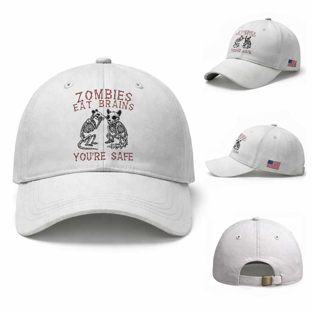 Funny Opossum Raccoon Skeleton Baseball Cap Zombies Eat Brains Dont Worry You Are Safe