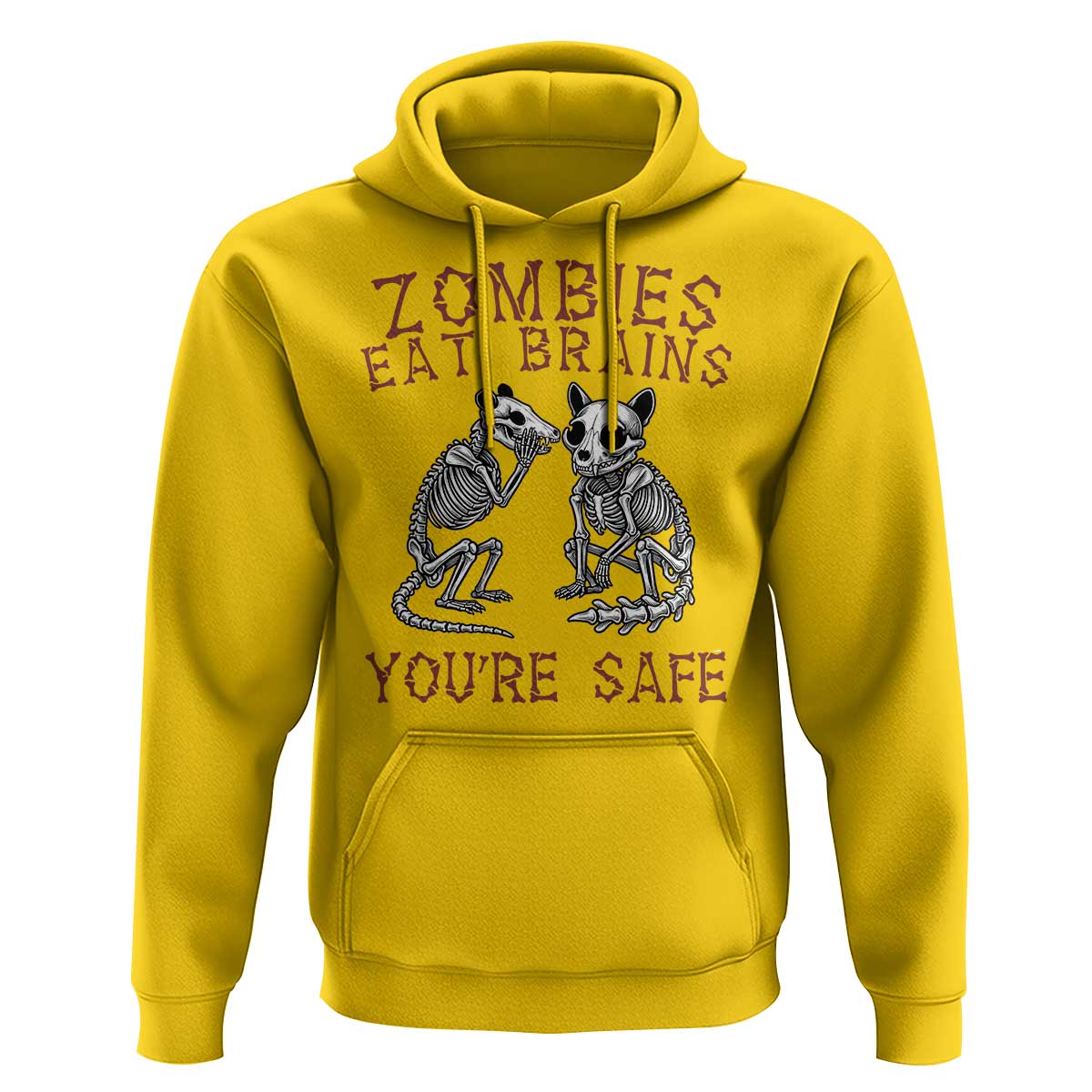 Funny Opossum Raccoon Skeleton Hoodie Zombies Eat Brains Dont Worry You Are Safe