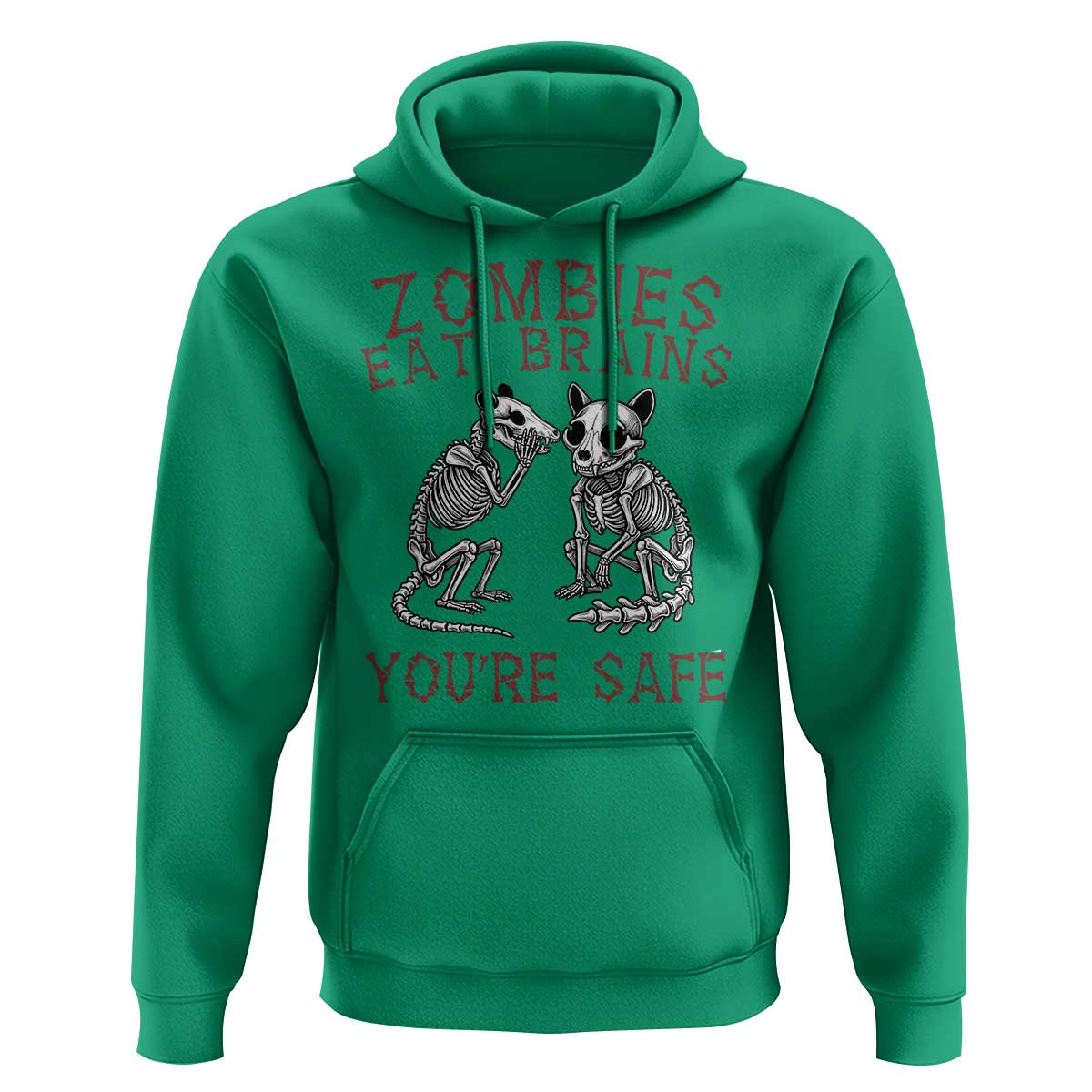 Funny Opossum Raccoon Skeleton Hoodie Zombies Eat Brains Dont Worry You Are Safe