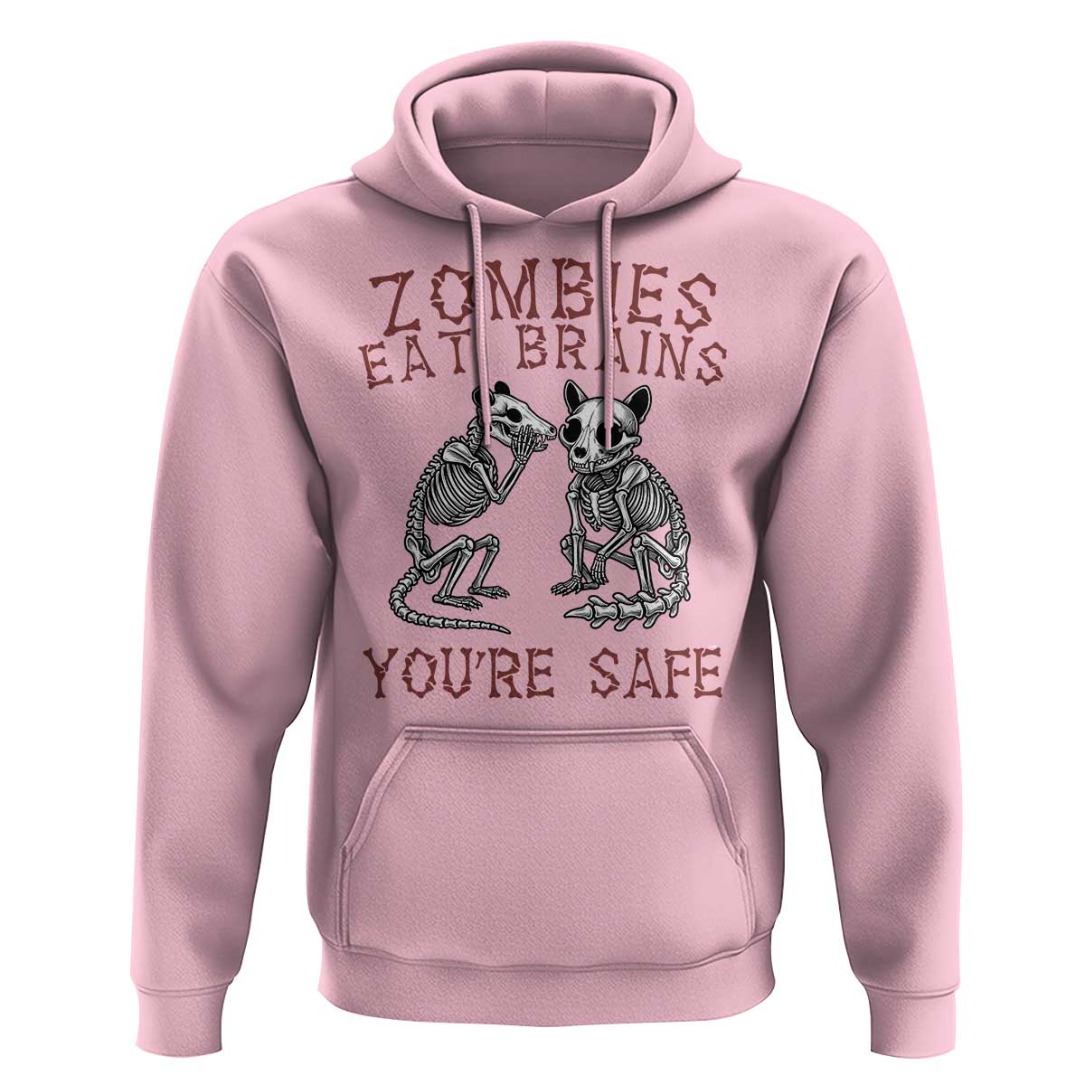 Funny Opossum Raccoon Skeleton Hoodie Zombies Eat Brains Dont Worry You Are Safe