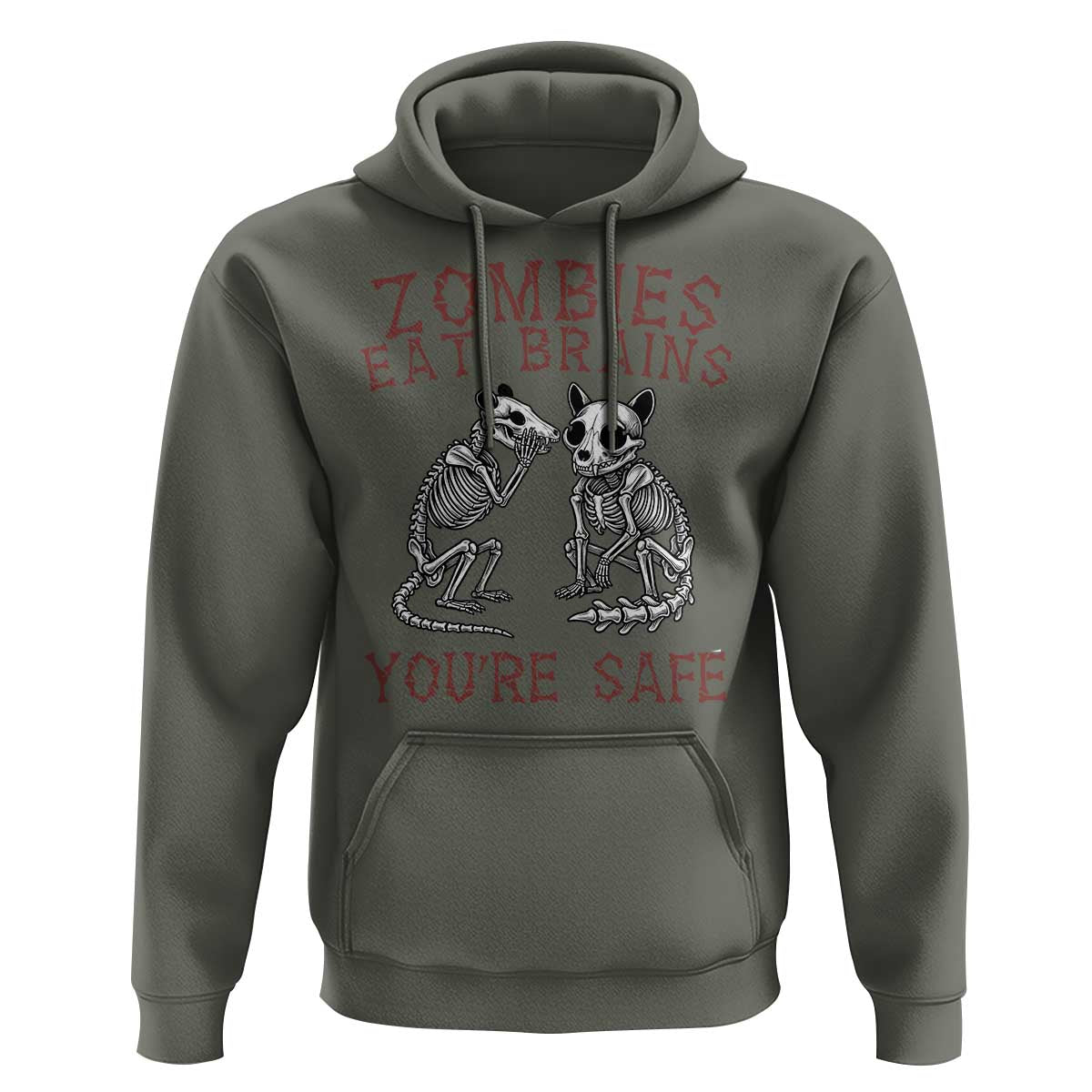 Funny Opossum Raccoon Skeleton Hoodie Zombies Eat Brains Dont Worry You Are Safe