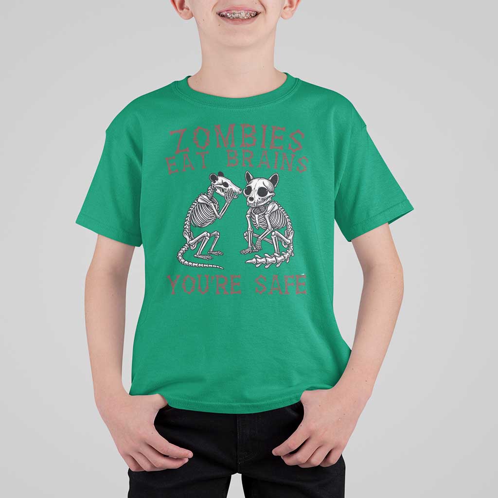 Funny Opossum Raccoon Skeleton T Shirt For Kid Zombies Eat Brains Dont Worry You Are Safe