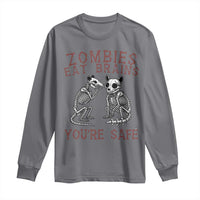 Funny Opossum Raccoon Skeleton Long Sleeve Shirt Zombies Eat Brains Dont Worry You Are Safe