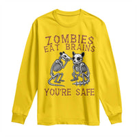 Funny Opossum Raccoon Skeleton Long Sleeve Shirt Zombies Eat Brains Dont Worry You Are Safe