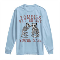 Funny Opossum Raccoon Skeleton Long Sleeve Shirt Zombies Eat Brains Dont Worry You Are Safe