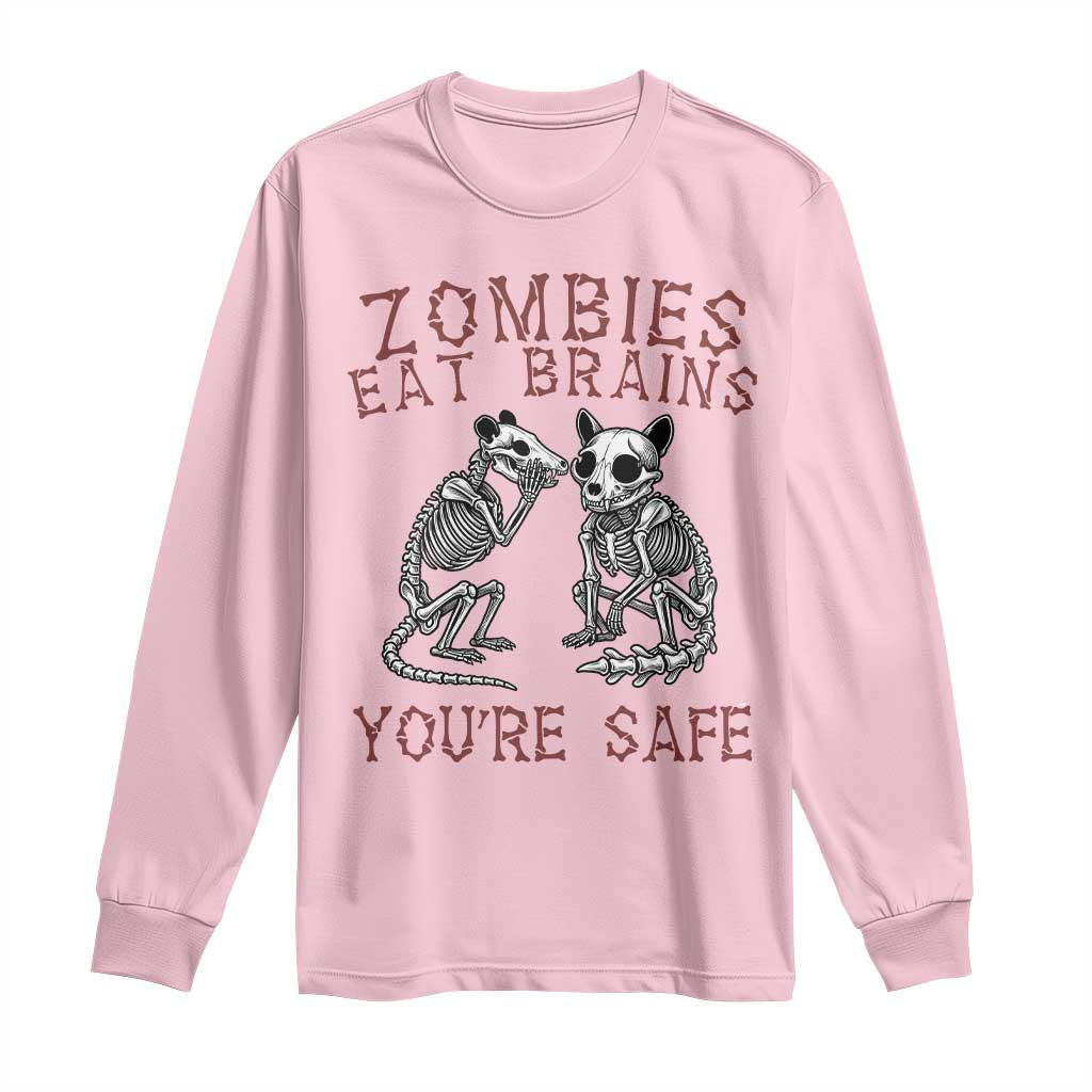 Funny Opossum Raccoon Skeleton Long Sleeve Shirt Zombies Eat Brains Dont Worry You Are Safe
