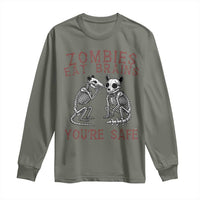 Funny Opossum Raccoon Skeleton Long Sleeve Shirt Zombies Eat Brains Dont Worry You Are Safe