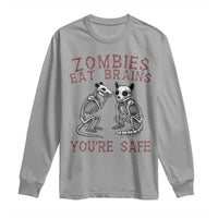 Funny Opossum Raccoon Skeleton Long Sleeve Shirt Zombies Eat Brains Dont Worry You Are Safe