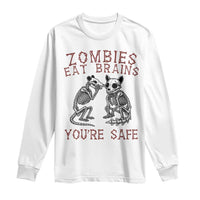 Funny Opossum Raccoon Skeleton Long Sleeve Shirt Zombies Eat Brains Dont Worry You Are Safe