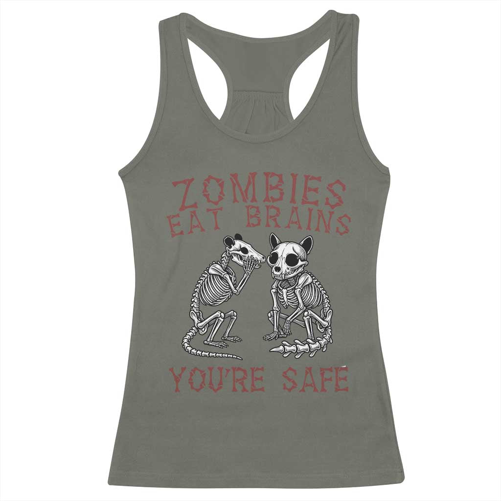 Funny Opossum Raccoon Skeleton Racerback Tank Top Zombies Eat Brains Dont Worry You Are Safe