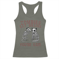 Funny Opossum Raccoon Skeleton Racerback Tank Top Zombies Eat Brains Dont Worry You Are Safe