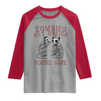 Funny Opossum Raccoon Skeleton Raglan Shirt Zombies Eat Brains Dont Worry You Are Safe