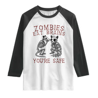 Funny Opossum Raccoon Skeleton Raglan Shirt Zombies Eat Brains Dont Worry You Are Safe