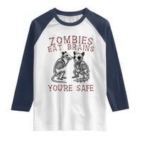 Funny Opossum Raccoon Skeleton Raglan Shirt Zombies Eat Brains Dont Worry You Are Safe