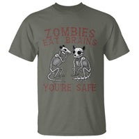 Funny Opossum Raccoon Skeleton T Shirt Zombies Eat Brains Dont Worry You Are Safe