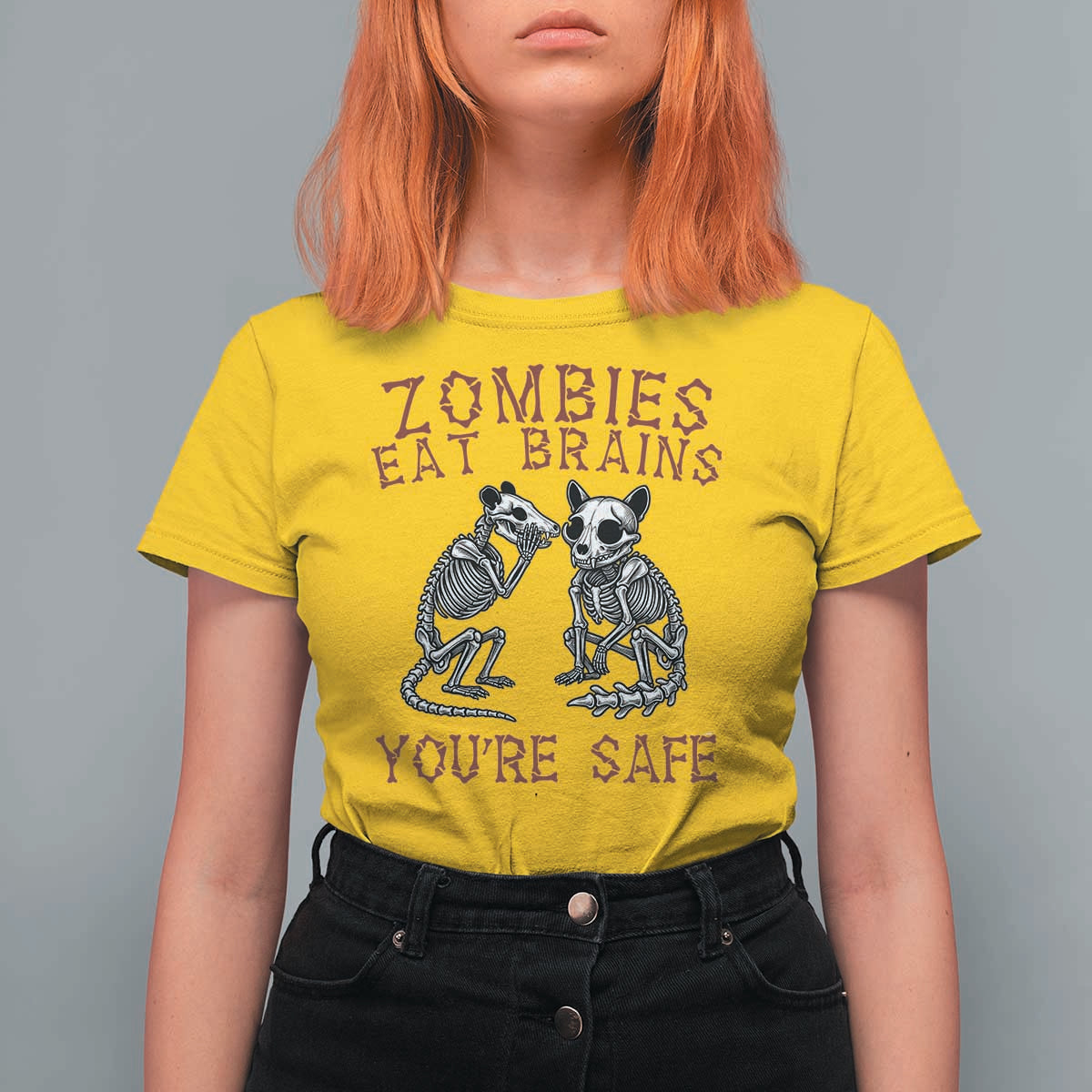Funny Opossum Raccoon Skeleton T Shirt For Women Zombies Eat Brains Dont Worry You Are Safe