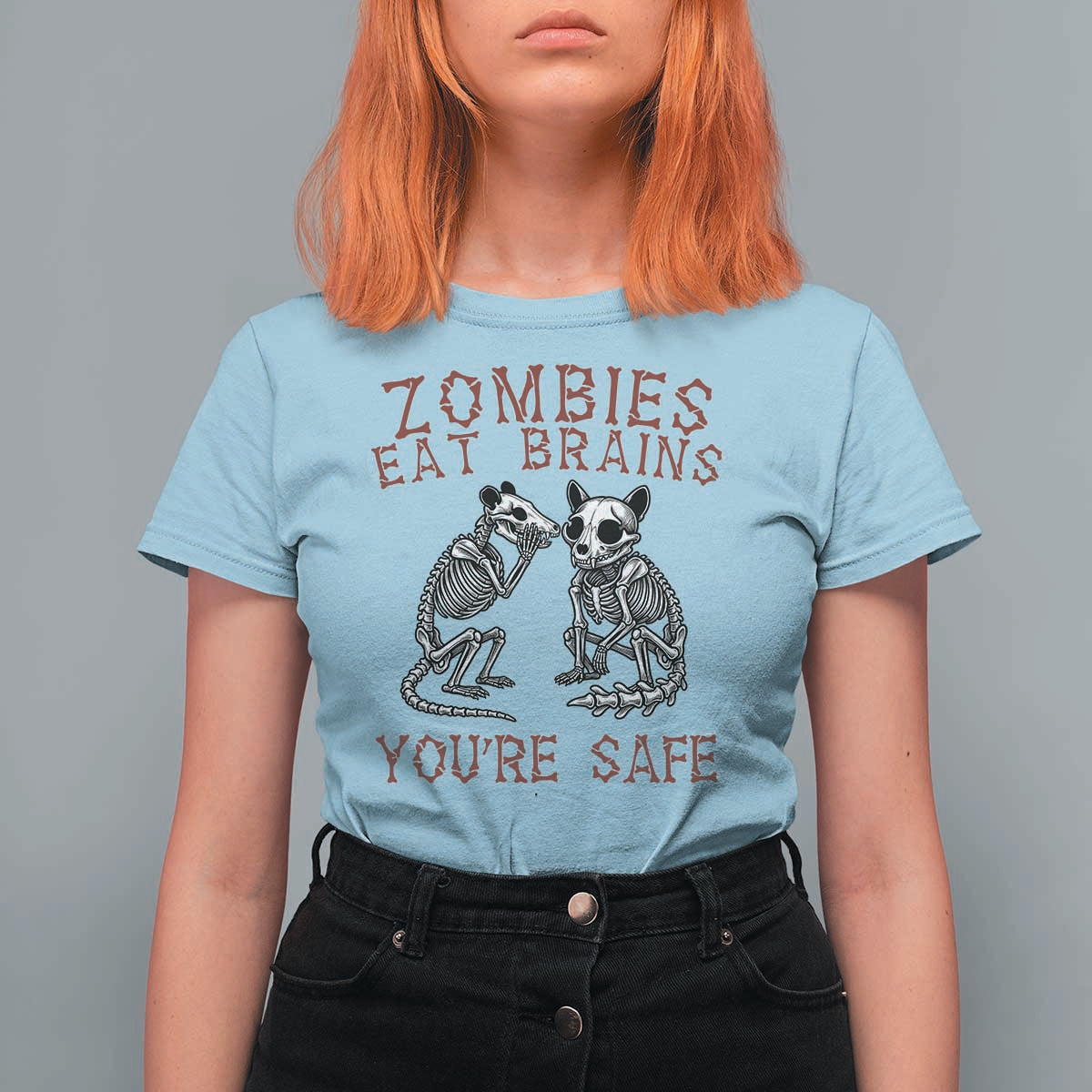 Funny Opossum Raccoon Skeleton T Shirt For Women Zombies Eat Brains Dont Worry You Are Safe