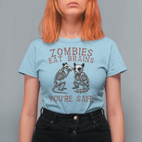 Funny Opossum Raccoon Skeleton T Shirt For Women Zombies Eat Brains Dont Worry You Are Safe