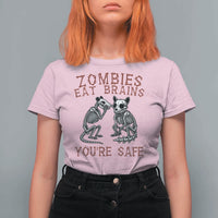 Funny Opossum Raccoon Skeleton T Shirt For Women Zombies Eat Brains Dont Worry You Are Safe
