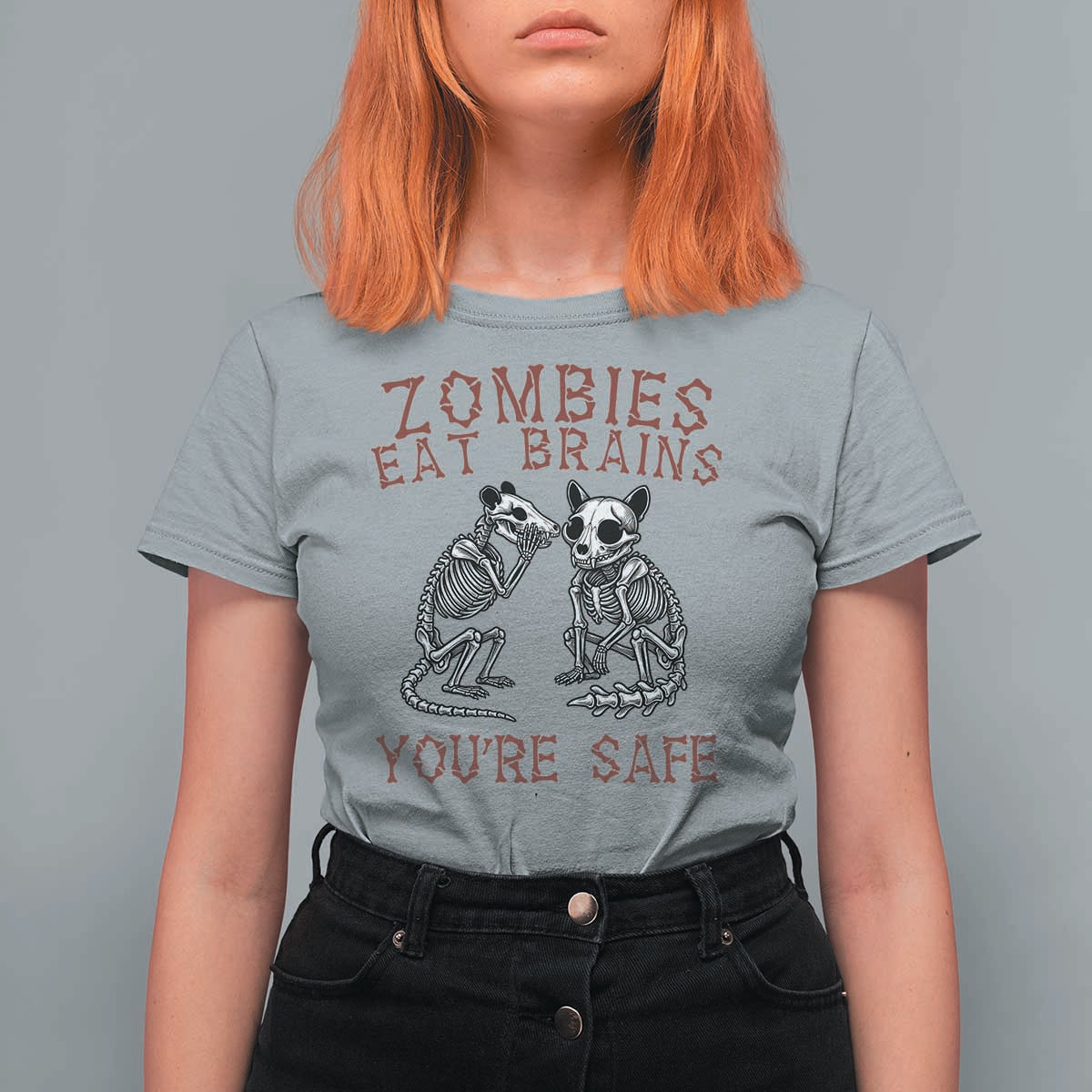 Funny Opossum Raccoon Skeleton T Shirt For Women Zombies Eat Brains Dont Worry You Are Safe
