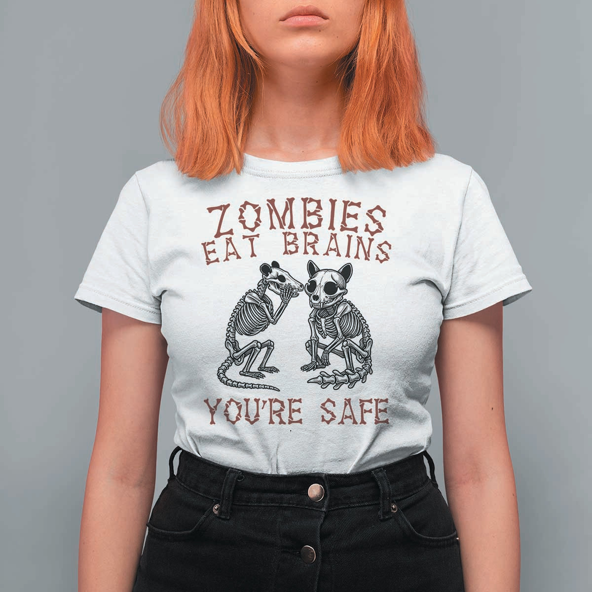 Funny Opossum Raccoon Skeleton T Shirt For Women Zombies Eat Brains Dont Worry You Are Safe