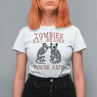 Funny Opossum Raccoon Skeleton T Shirt For Women Zombies Eat Brains Dont Worry You Are Safe