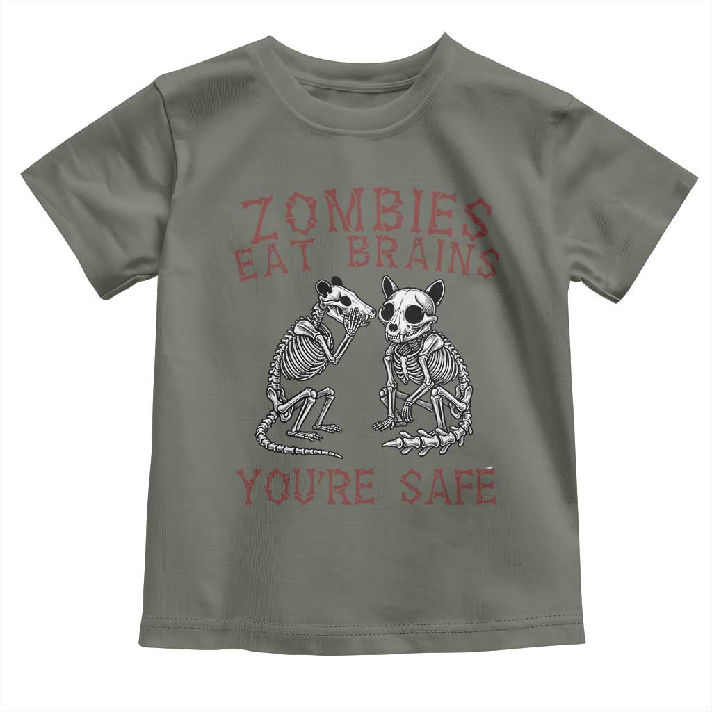 Funny Opossum Raccoon Skeleton Toddler T Shirt Zombies Eat Brains Dont Worry You Are Safe