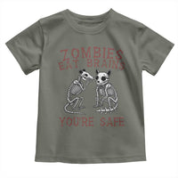 Funny Opossum Raccoon Skeleton Toddler T Shirt Zombies Eat Brains Dont Worry You Are Safe